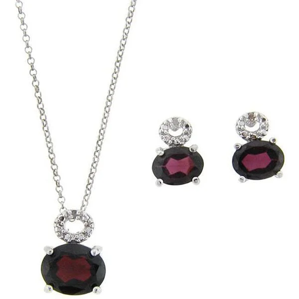 religious cross necklace -Dolce Giavonna Sterling Silver Garnet and Diamond Jewelry Set