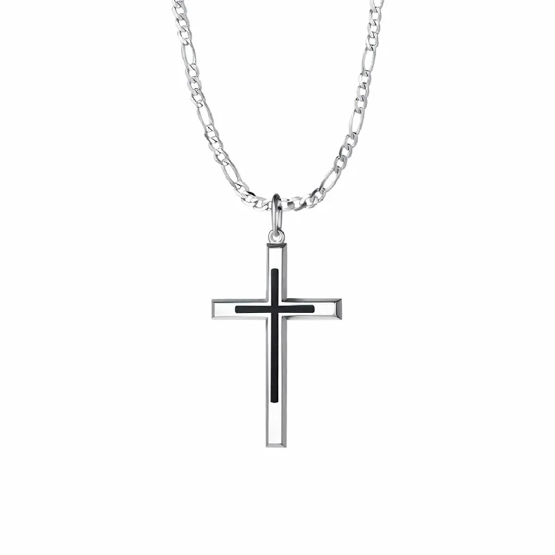 vintage charm necklace -FANCIME Black Highlight Cross Sterling Silver Mens Necklace