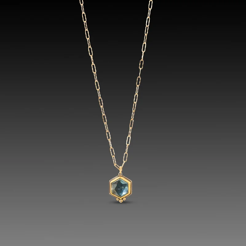 chunky silver necklace -Geometric Topaz Necklace with Diamond Trio