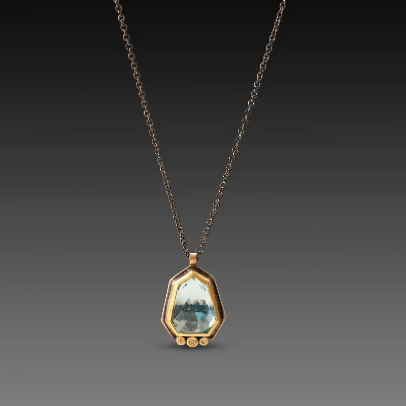 matching necklaces for couples -Geometric Topaz Necklace with Diamonds