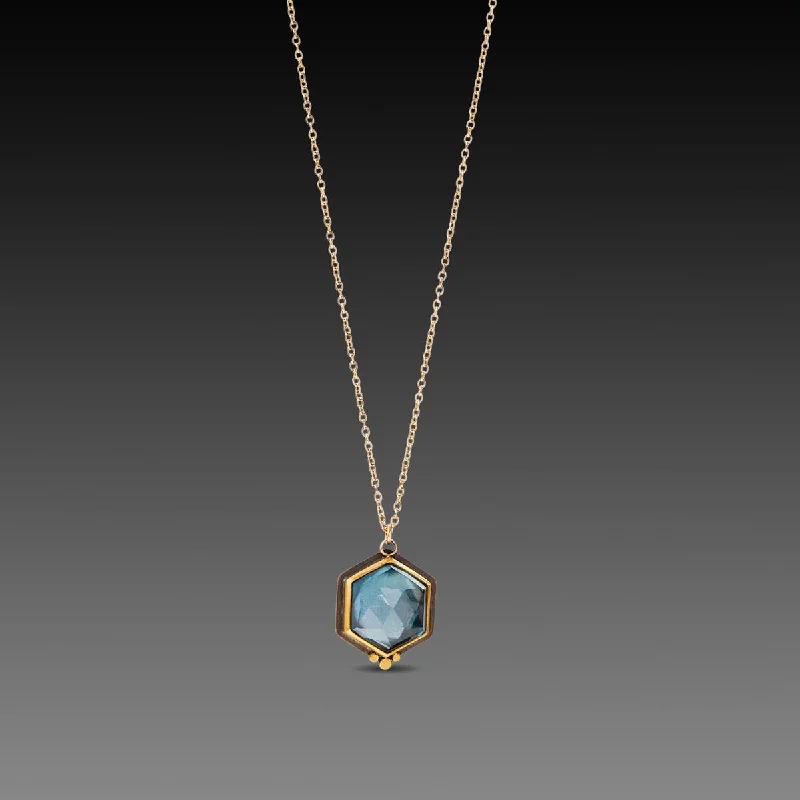 letter pendant necklace -Geometric Topaz Necklace with Gold Dots