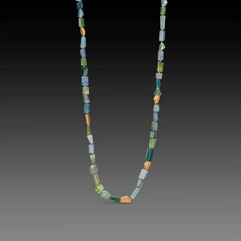 gold chain necklace -Green Tourmaline Necklace with 22k Beads