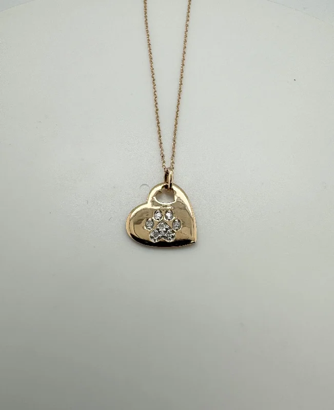 double pendant necklace -Heart Paw Print Pendant