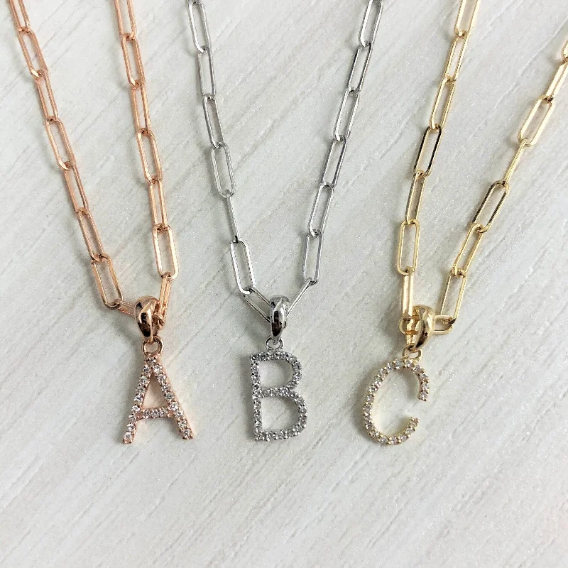 personalized bar necklace -Joelle Diamond Initial Letter Necklace Paperclip 14K Gold 16-inch Chain 1/10 TDW Necklace