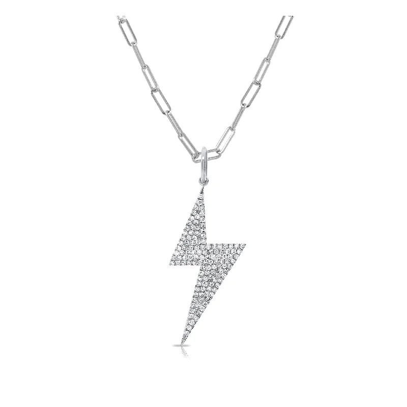 classic gold necklace -Joelle Diamond Lightning Bolt Neckalce 14K White Gold on 16-inch Paperclip Chain