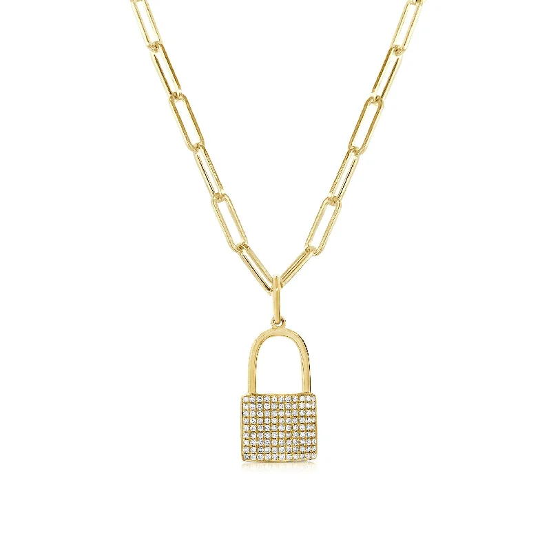 precious gem necklace -Joelle Diamond Lock Charm Paperclip Link Chain 3/8 ct. Necklace 14K Yellow Gold