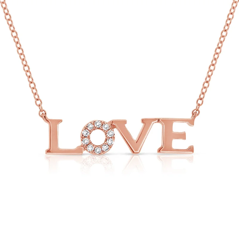 dainty gold necklace -Joelle Diamond LOVE Pendant 1/10 CT 14K Rose Gold