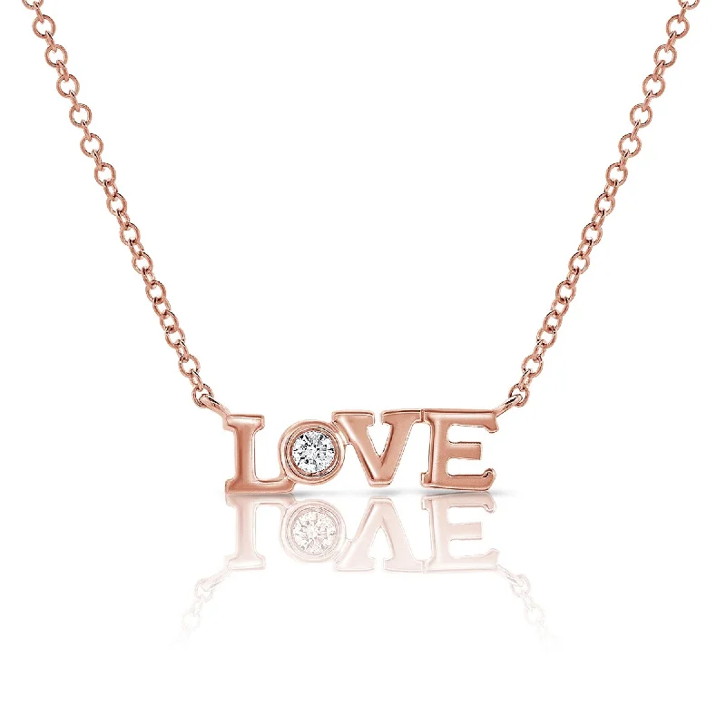 multi-layer necklace -Joelle Diamond LOVE Pendant 1/10 ct 14K Rose Gold