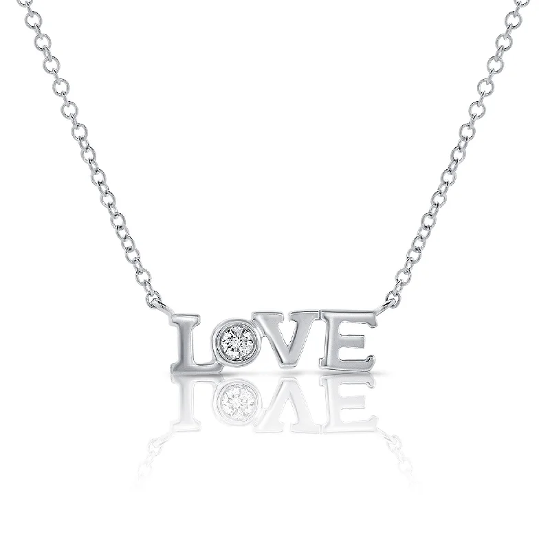 multi-strand necklace -Joelle Diamond LOVE Pendant 1/10 ct 14K White Gold