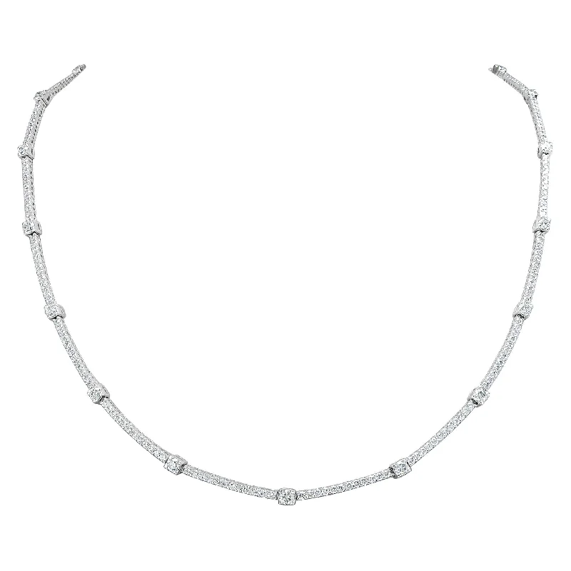 gold leaf necklace -Joelle Diamond Station Necklace 18k White Gold 17-inch Inches 4 ct TDW