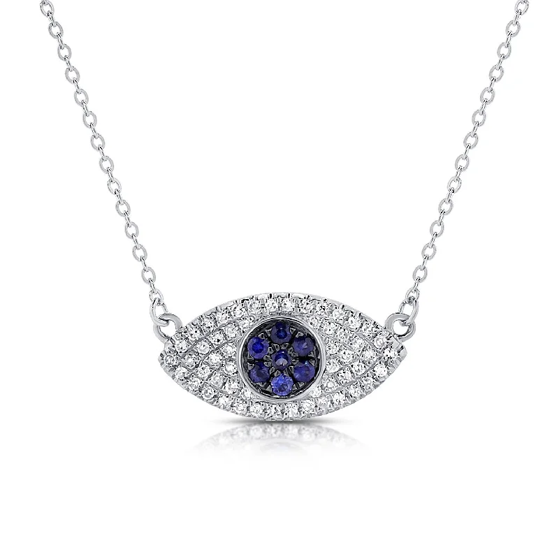 long gold necklace -Joelle Evil Eye Necklace 14K Gold Diamond & Sapphire