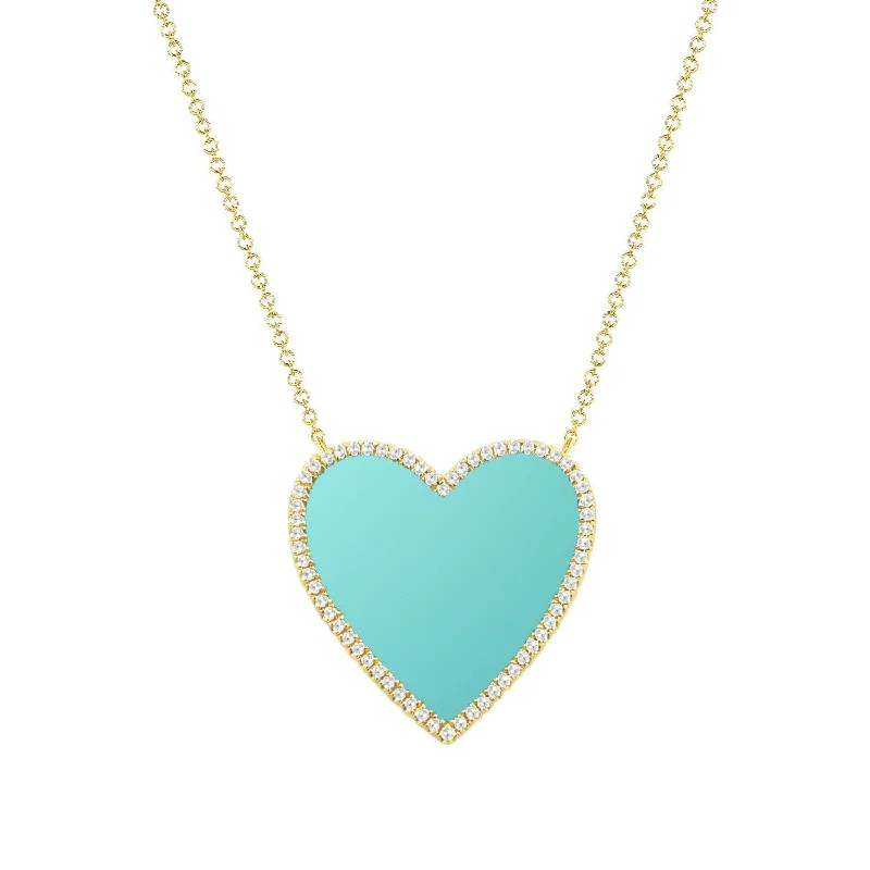 letter pendant necklace -Joelle Turquoise & Diamond Pave Heart Necklace 14K Gold