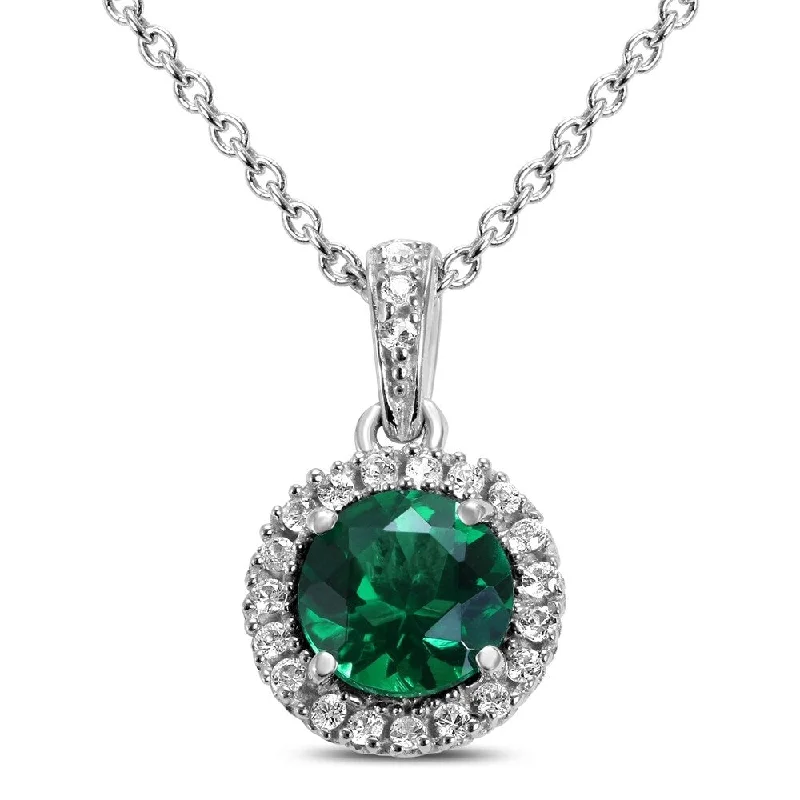 snake chain necklace -Lab Created Emerald and White Sapphire Halo Pendant Necklace in .925 Sterling Silver