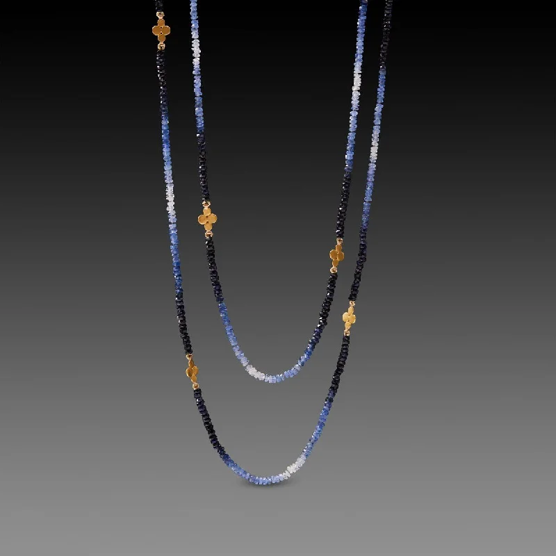 silver heart pendant -Long Ombre Sapphire Necklace