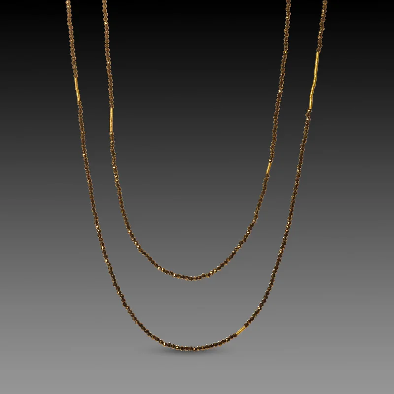 diamond heart necklace -Long Pyrite Necklace with Gold Beads