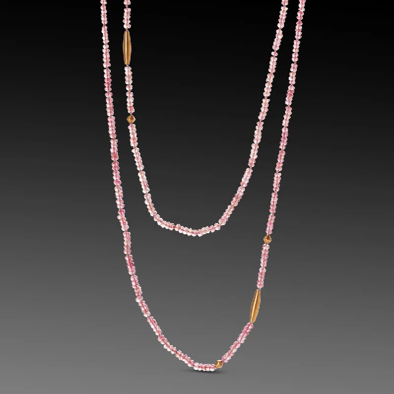 boho crystal necklace -Long Tourmaline Necklace with Mixed Gold Beads