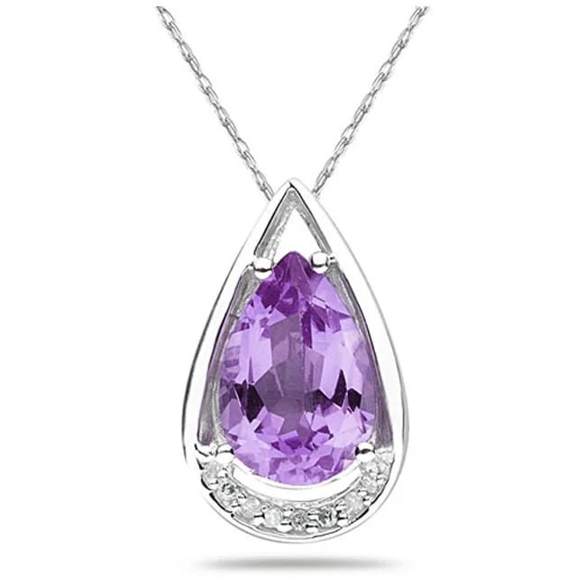 cute heart pendant necklace -Marquee 10k White Gold Amethyst and Diamond Necklace (I-J, I1-I2)