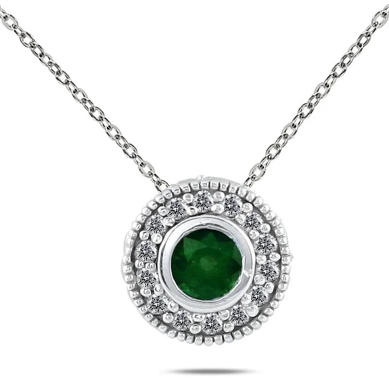 flower pendant necklace -Marquee 10k White Gold and Silver Emerald and 1/6ct TDW Diamond Necklace (I-J, I1-I2) - Brown