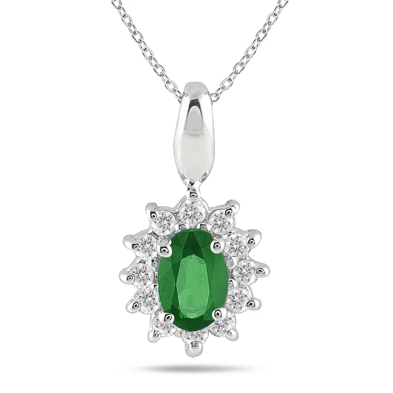 pearl necklace with pendant -Marquee 10k White Gold Emerald and 1/5ct TDW Diamond Necklace (J, I1-I2)