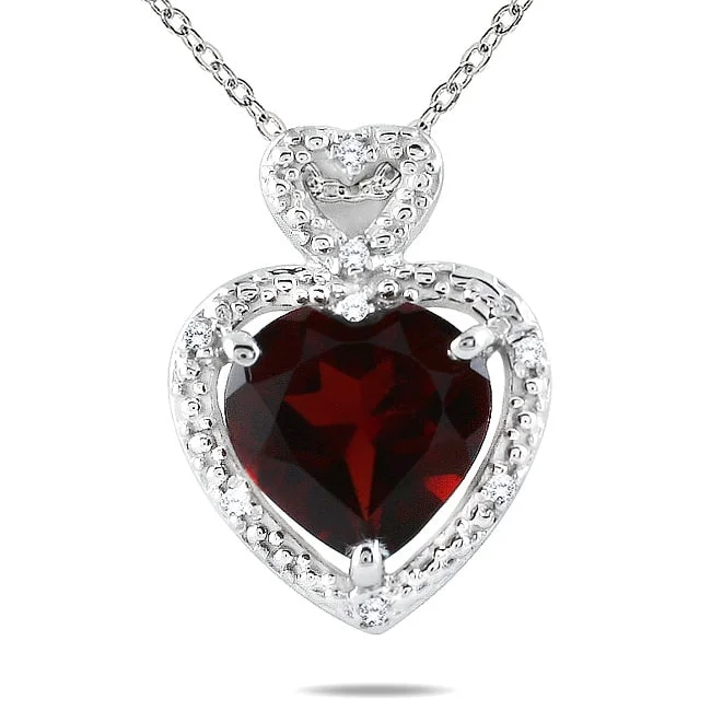 evil eye necklace for women -Marquee 10k White Gold Garnet and Diamond Heart Necklace