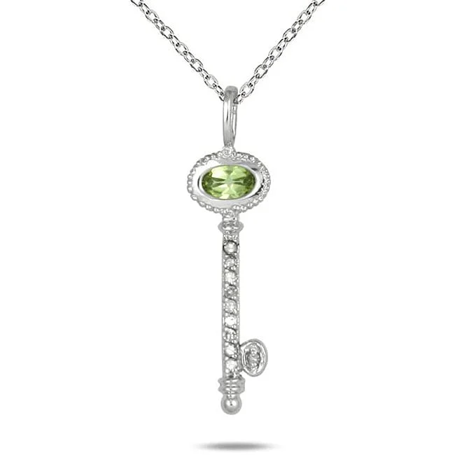 crystal heart necklace -Marquee 10k White Gold Peridot and Diamond Accent Key Necklace