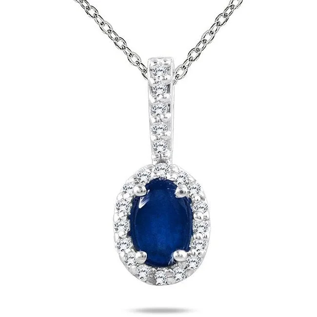 sterling silver chain necklace -Marquee 10k White Gold Sapphire and 1/10ct TDW Diamond Necklace (H-I, I1-I2)