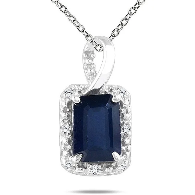 minimalist silver pendant necklace -Marquee 10k White Gold Sapphire and Diamond Accent Necklace