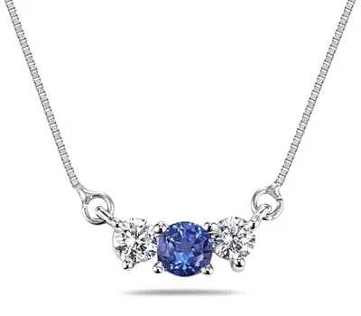 chakra pendant necklace -Marquee 14k Gold Blue Sapphire and 1/4ct Diamond Necklace