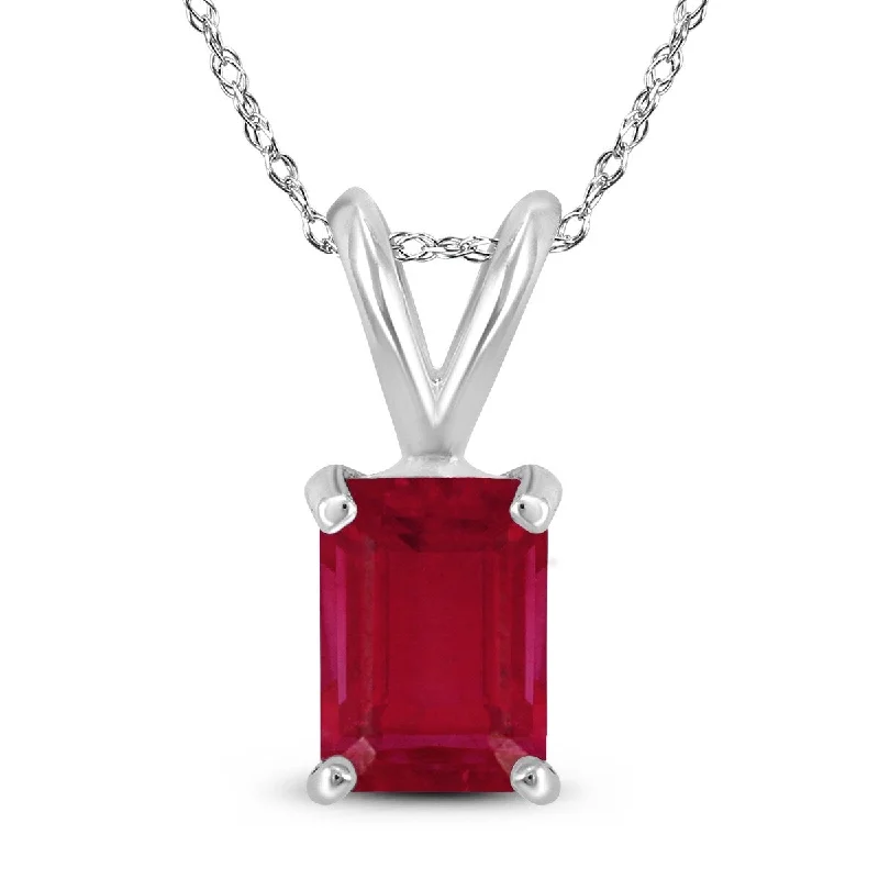 multi-layer necklace -Marquee 14K White Gold 5x3MM Emerald Shaped Ruby Pendant