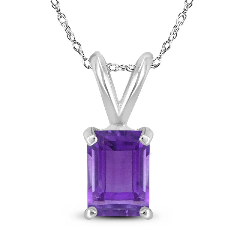 personalized engraving necklace -Marquee 14K White Gold 6x4MM Emerald Shaped Amethyst Pendant