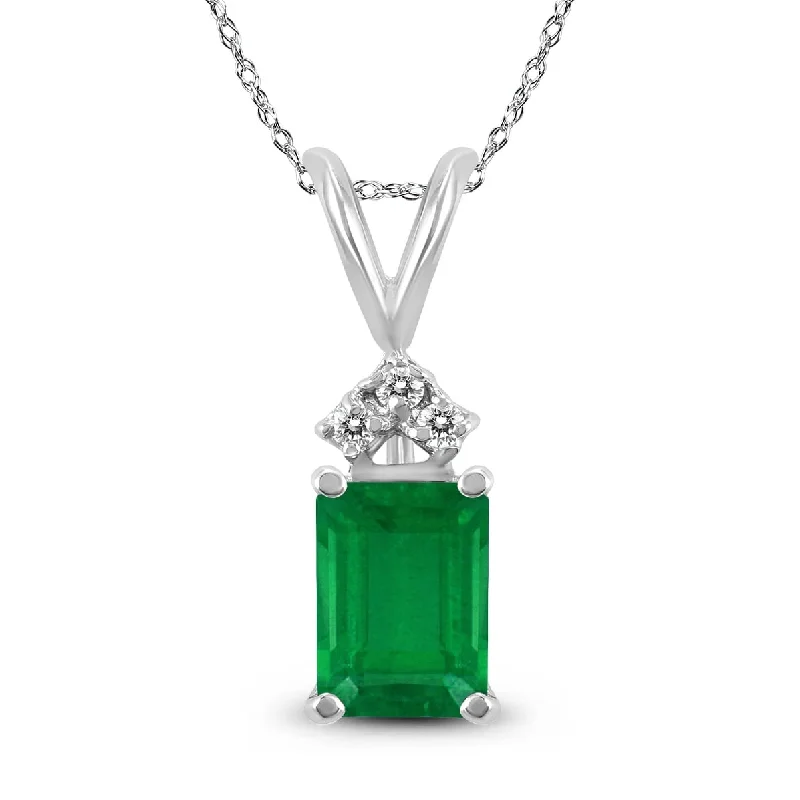 religious cross necklace -Marquee 14K White Gold 6x4MM Emerald Shaped Emerald and Diamond Pendant