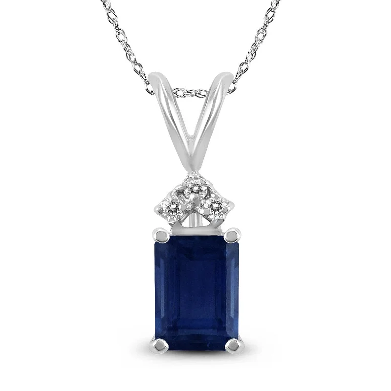 natural stone necklace -Marquee 14K White Gold 6x4MM Emerald Shaped Sapphire and Diamond Pendant