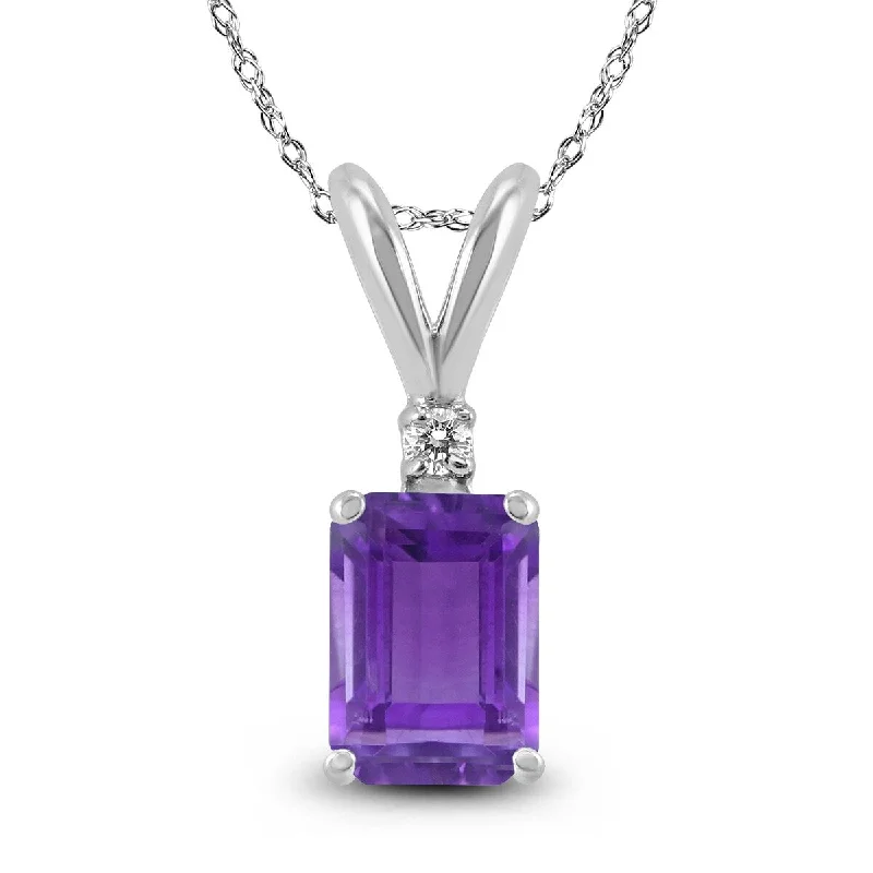 men’s chain necklace -Marquee 14K White Gold 7x5MM Emerald Shaped Amethyst and Diamond Pendant