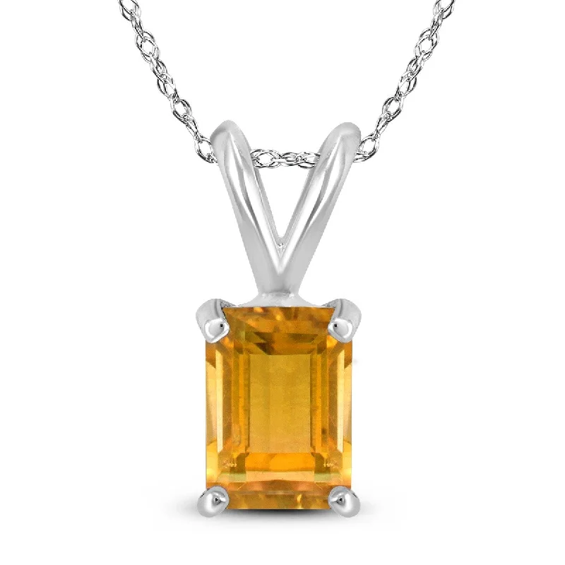 double layer necklace -Marquee 14K White Gold 8x6MM Emerald Shaped Citrine Pendant