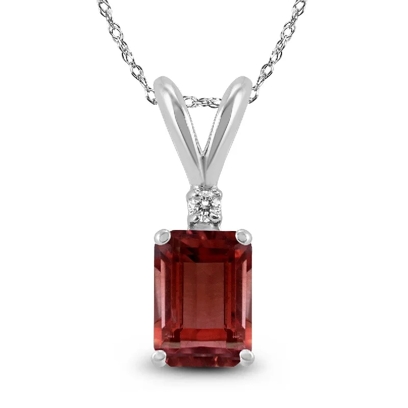 vintage pearl necklace -Marquee 14K White Gold 8x6MM Emerald Shaped Garnet and Diamond Pendant