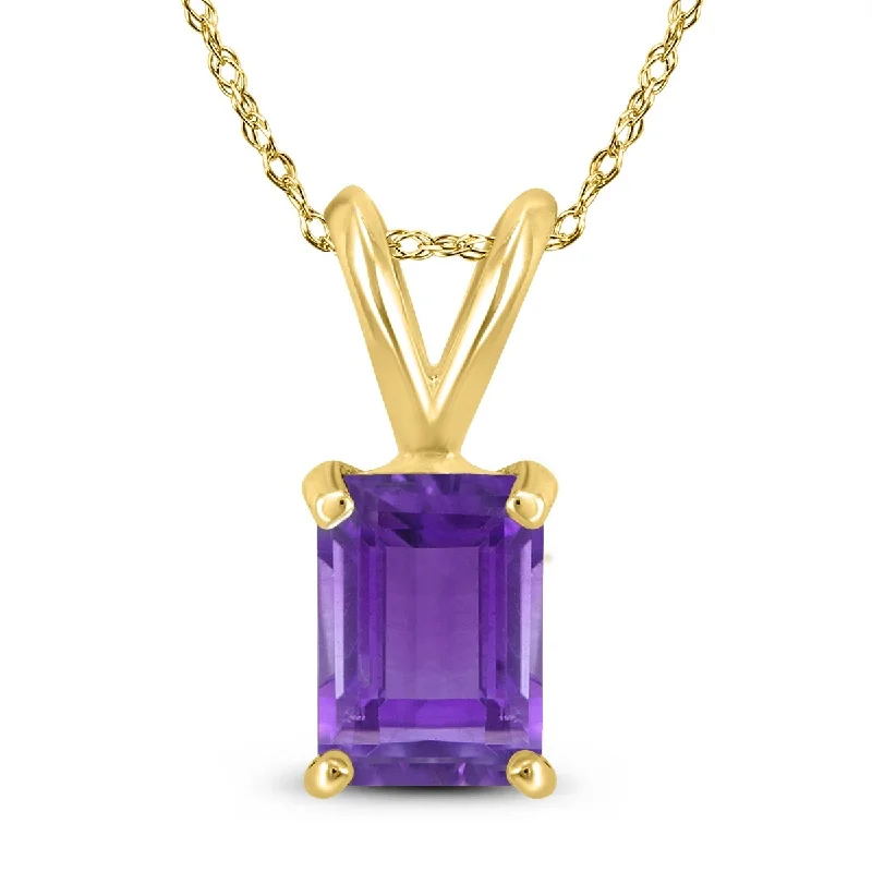 ocean pendant necklace -Marquee 14K Yellow Gold 6x4MM Emerald Shaped Amethyst Pendant