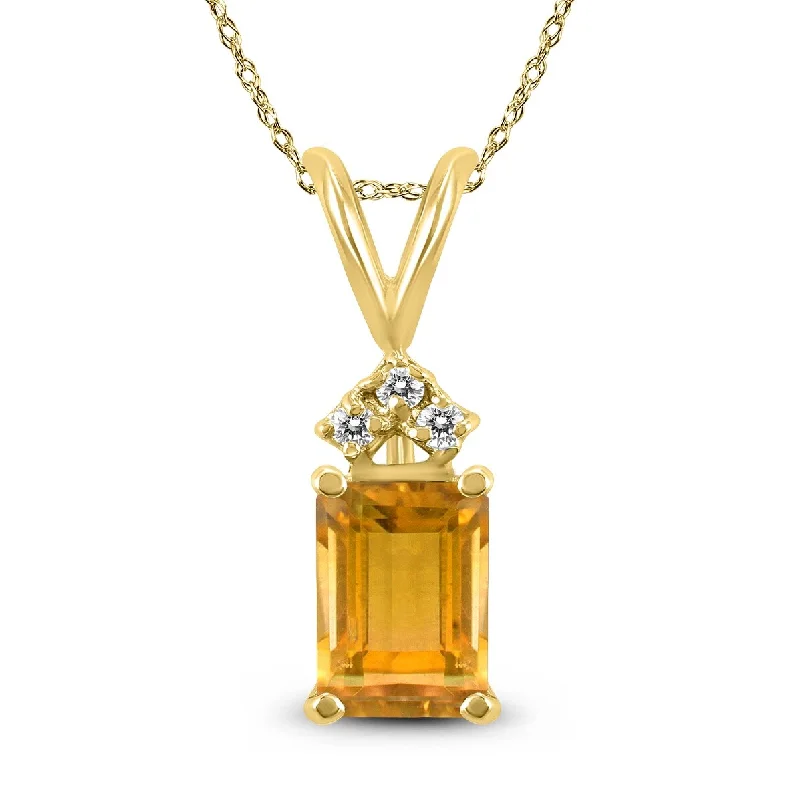 cubic zirconia necklace -Marquee 14K Yellow Gold 6x4MM Emerald Shaped Citrine and Diamond Pendant