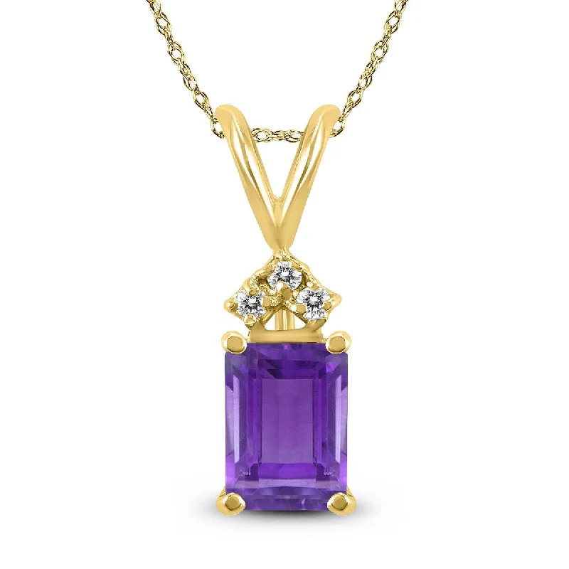 choker necklace with charm -Marquee 14K Yellow Gold 7x5MM Emerald Shaped Amethyst and Diamond Pendant