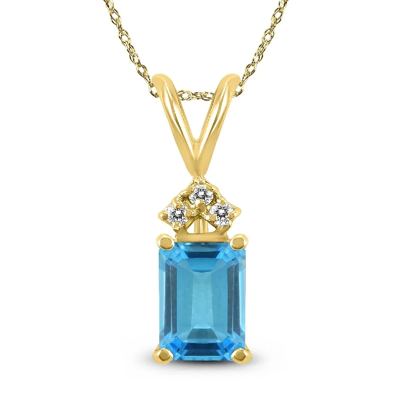 simple silver necklace -Marquee 14K Yellow Gold 7x5MM Emerald Shaped Blue Topaz and Diamond Pendant