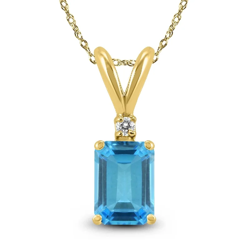 elegant pearl necklace -Marquee 14K Yellow Gold 7x5MM Emerald Shaped Blue Topaz and Diamond Pendant