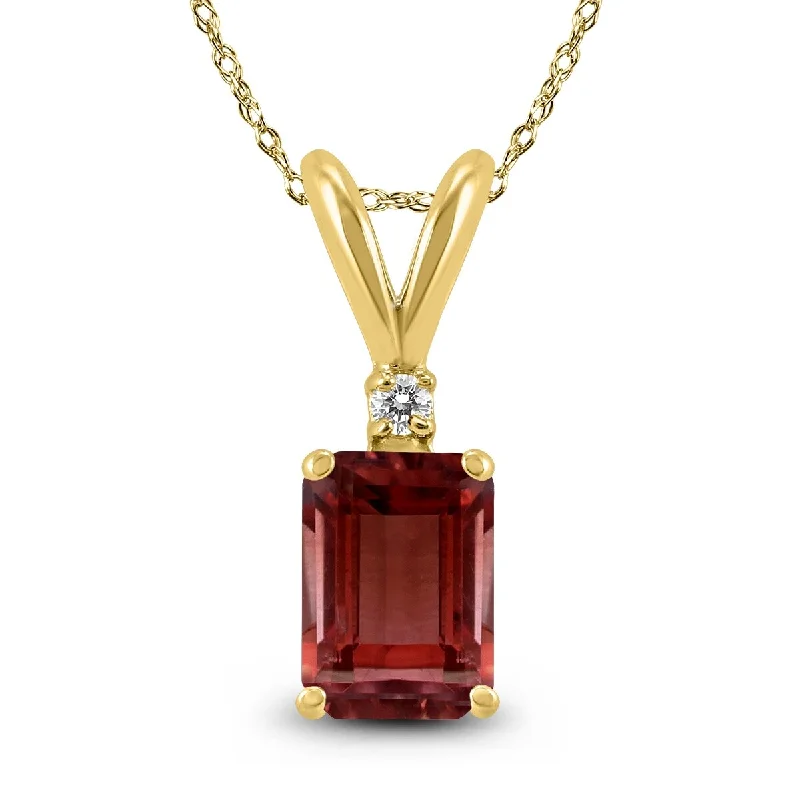 handmade jewelry necklace -Marquee 14K Yellow Gold 7x5MM Emerald Shaped Garnet and Diamond Pendant