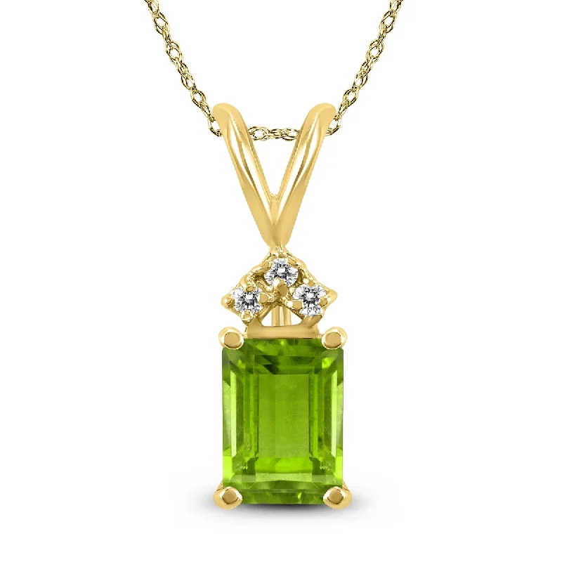 friendship necklace set -Marquee 14K Yellow Gold 7x5MM Emerald Shaped Peridot and Diamond Pendant