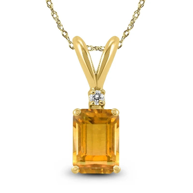 custom engraved necklace -Marquee 14K Yellow Gold 8x6MM Emerald Shaped Citrine and Diamond Pendant