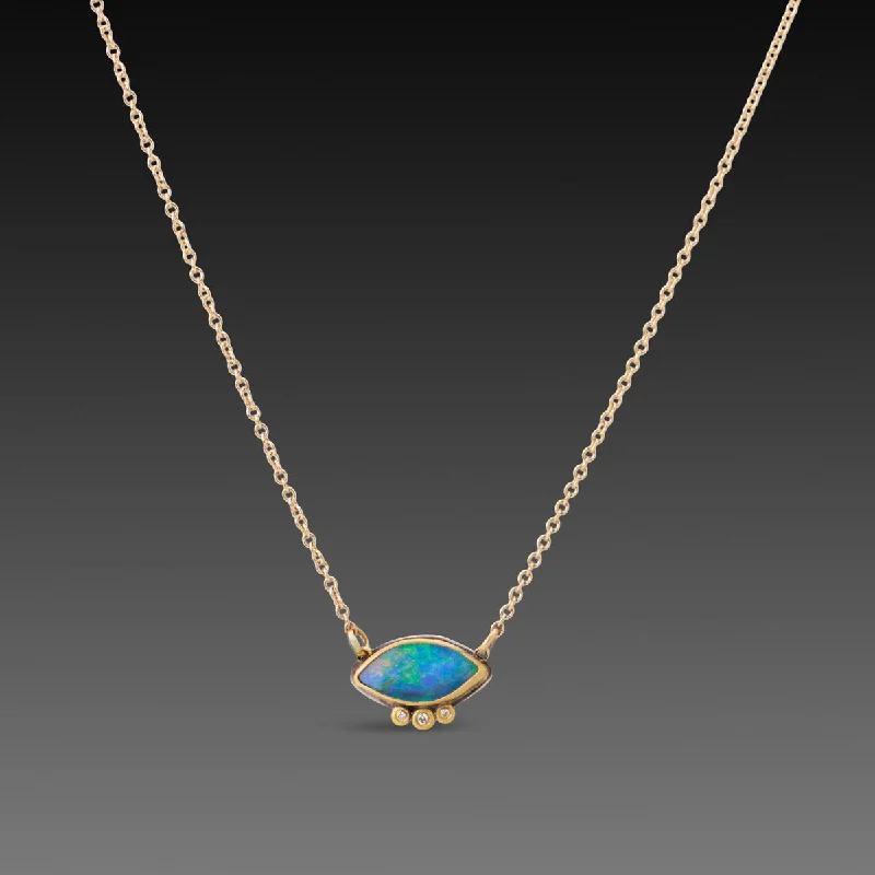 rose gold necklace women -Marquise Australian Opal Necklace with Diamonds