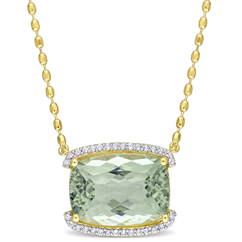 moon necklace silver -Miadora 16 5/8ct TGW Cushion-Cut Green Quartz White Topaz Necklace Yellow Silver