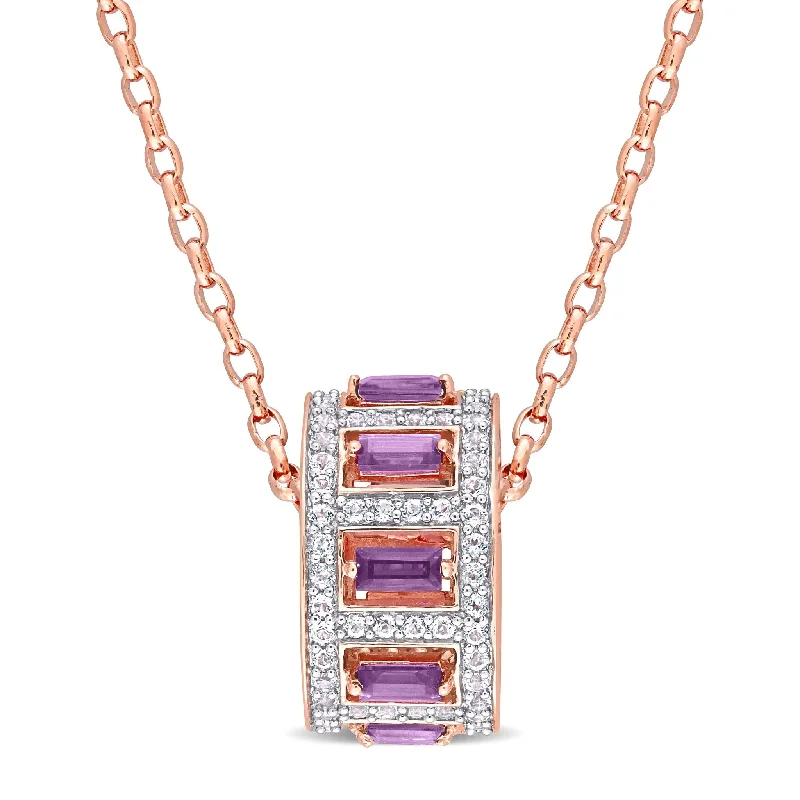 spiritual necklace -Miadora 2 1/7ct TGW Baguette African Amethyst & White Topaz Necklace Rose Silver