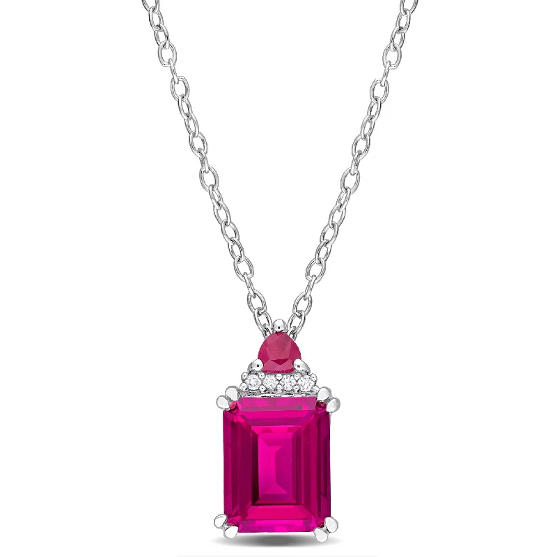 zodiac sign necklace -Miadora 3 1/6ct TGW Pink Topaz Ruby Diamond Accent Necklace Sterling Silver