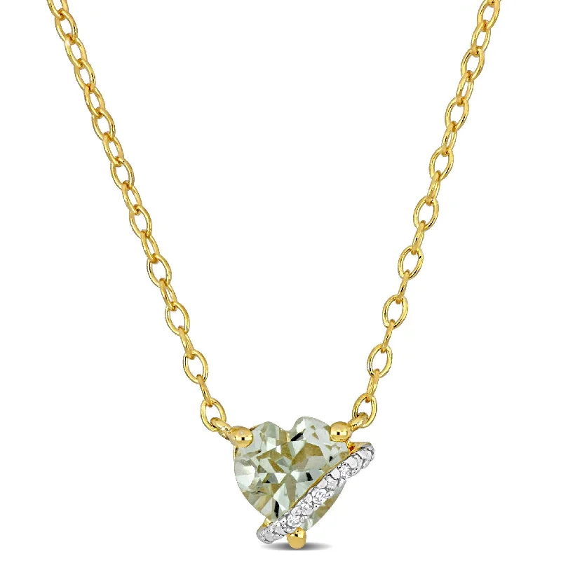 bohemian style necklace -Miadora 3/4ct TGW Green Quartz & Diamond Accent Heart Necklace Yellow Silver