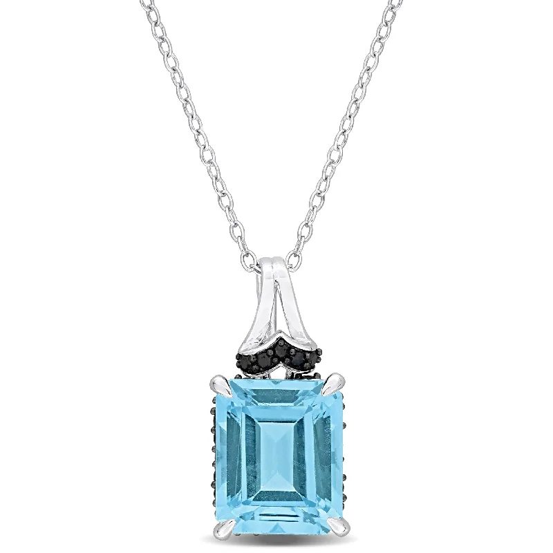 simple choker necklace -Miadora 7 3/4ct TGW Sky Blue Topaz Black Sapphire Necklace Sterling Silver