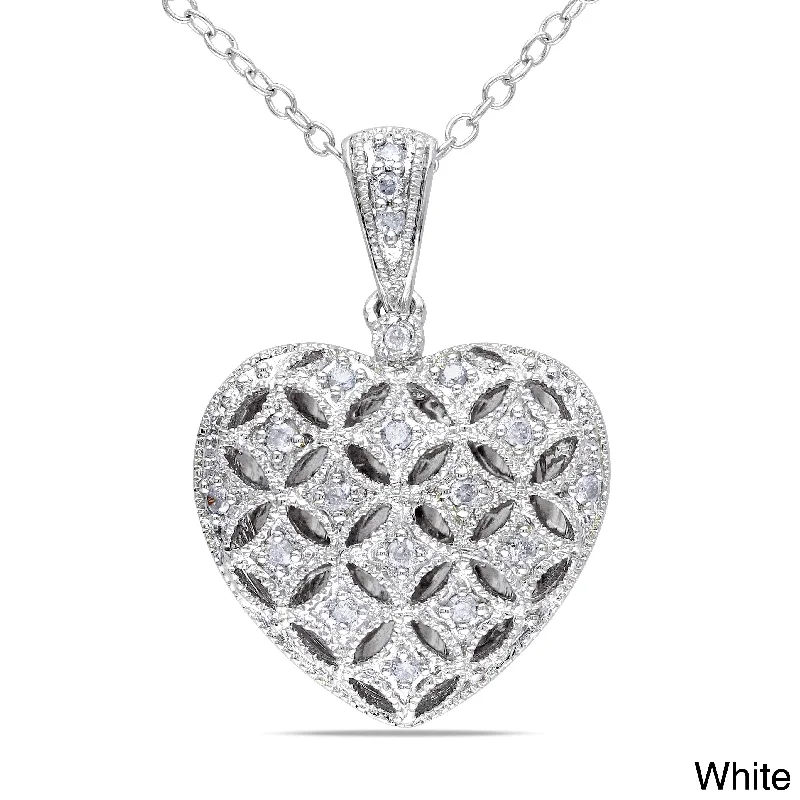 vintage heart necklace -Miadora Silver 1/6ct TDW Diamond Heart Locket Necklace